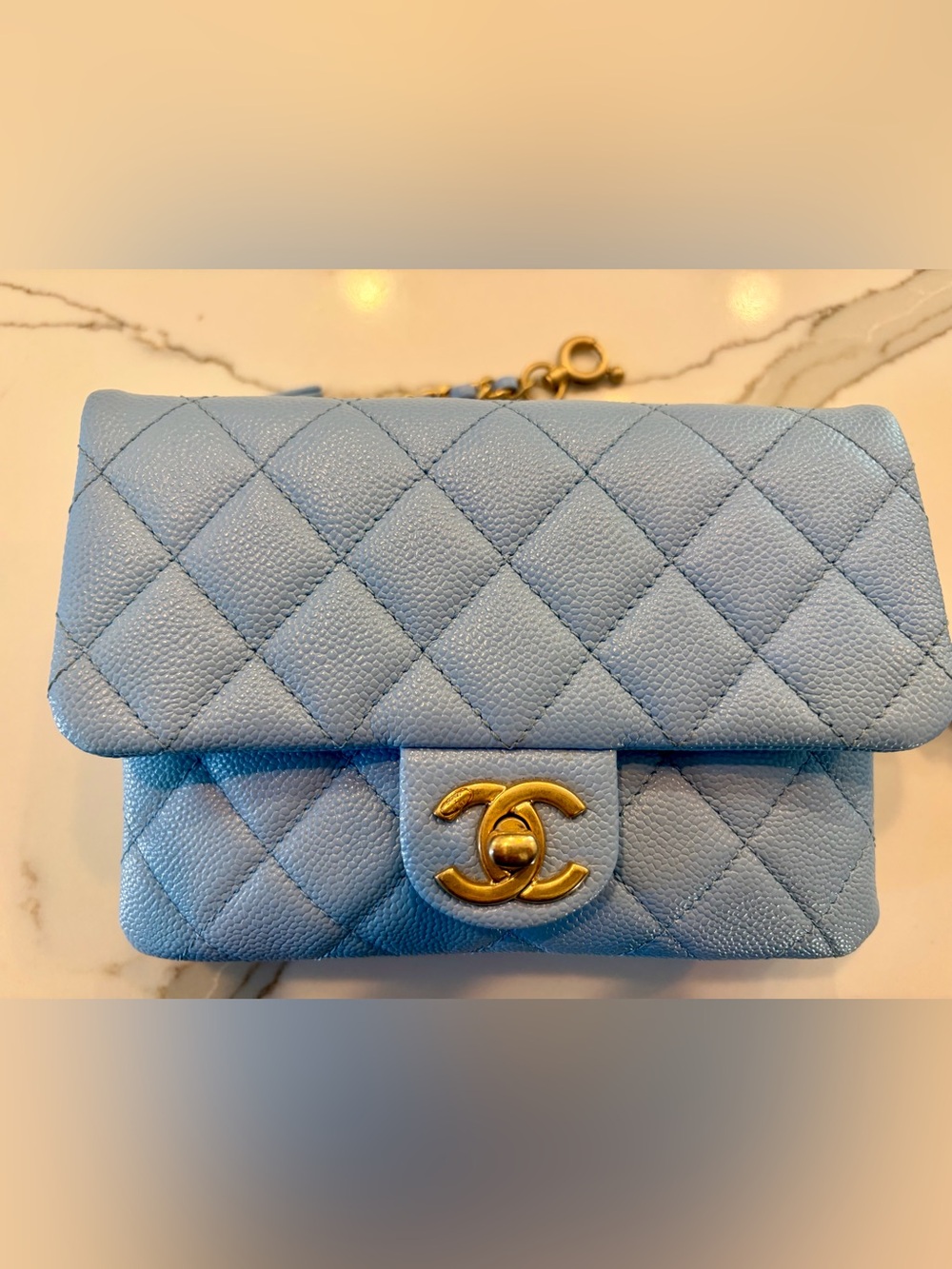 Chanel Blue Caviar Quilted Pick Me Up Logo Chain Belt Bag 22S